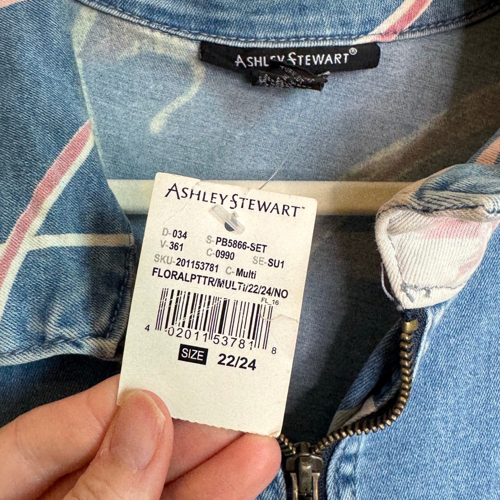 VTG Ashley Stewart Floral Puff Sleeve Denim Jacket Cottagecore Plus 22/24 NWT - Picture 4 of 10
